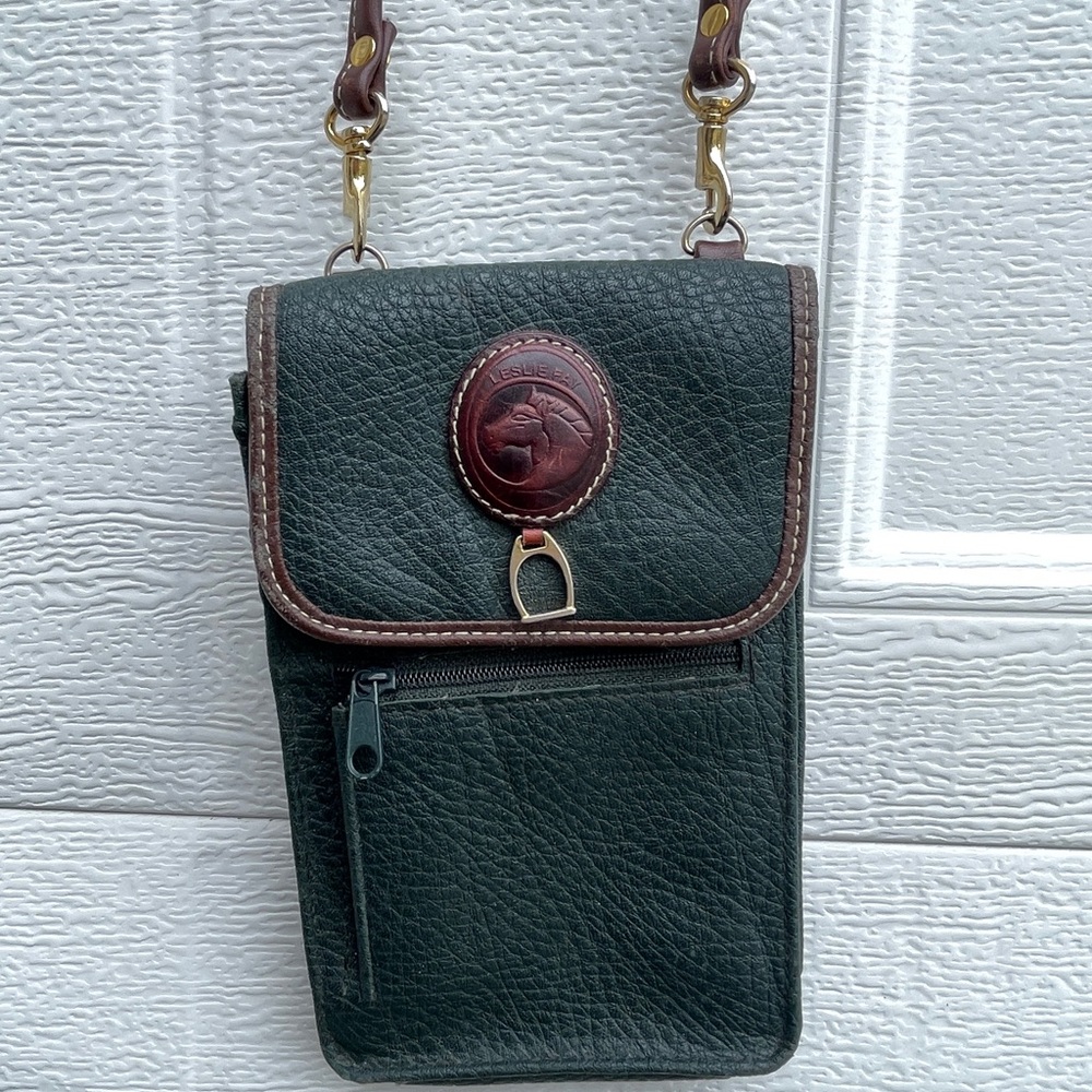 Leslie Fay Handbags Crossbody Cellphone Wallet Leather Green Bag